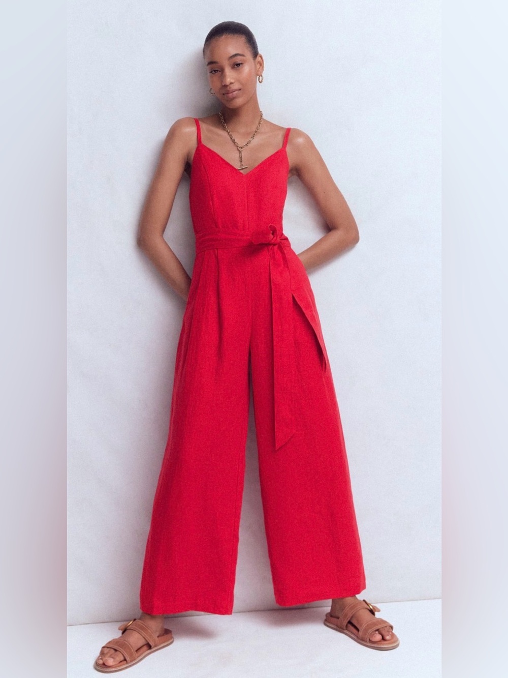 Boden Red Wide Leg Tie Waist Jumpsuit US 6R
